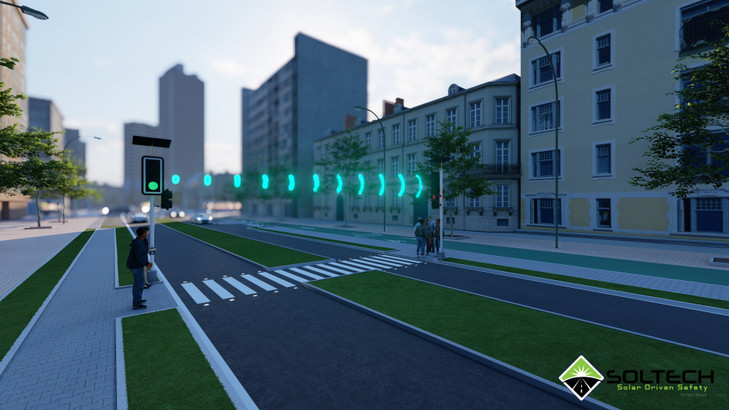 SOLAR PEDESTRIAN CROSSING SYSTEM WITH TRAFFIC LIGHTS