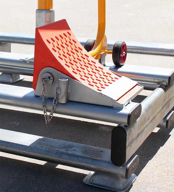 Portable wheel chock sits inside shoe