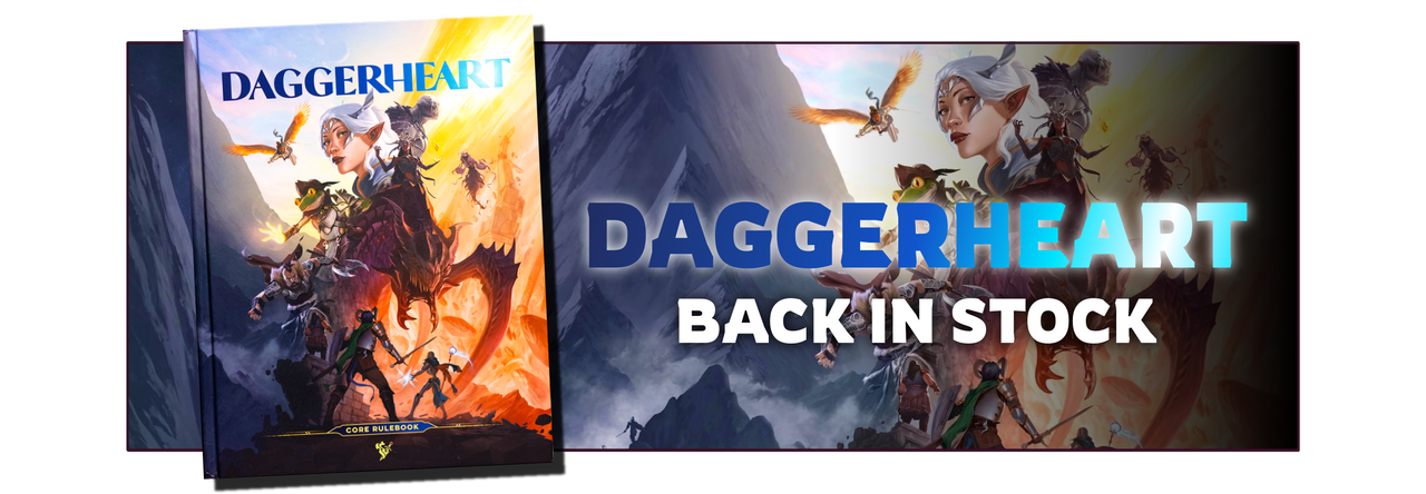 Daggerheart core rulebook and "Back in stock" banner