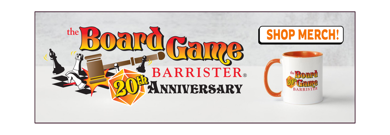 Board Game Barrister 20th Anniversary logo and mug