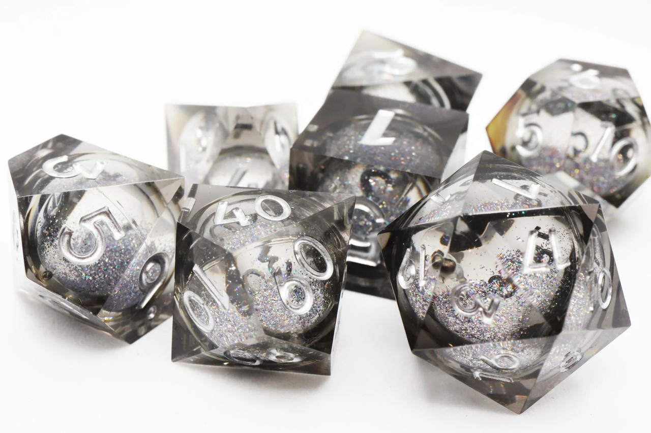 Black Liquid Core Sharp-Edge Resin Dice Set - Board Game