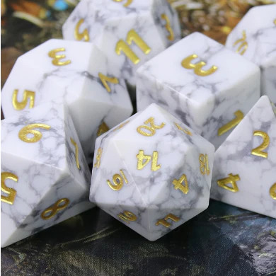 Howlite Stone Dice Set, Engraved with Gold (Sold Out - Restock ...