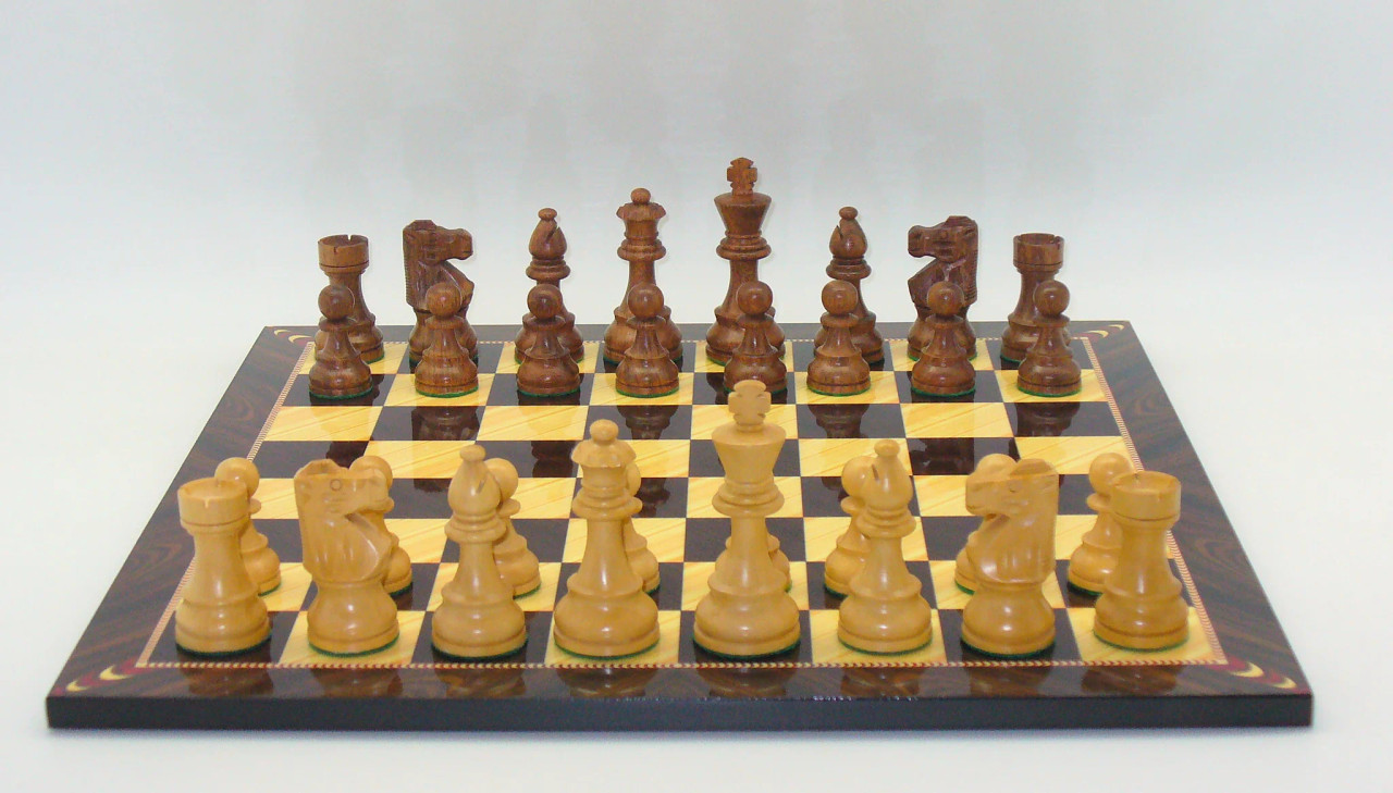 The French Knight - Black and Natural Boxwood Chess Pieces - 3.75