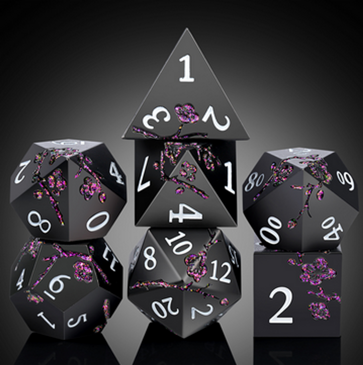 Sakura Black Magenta, Metal Dice Set - Board Game Barrister