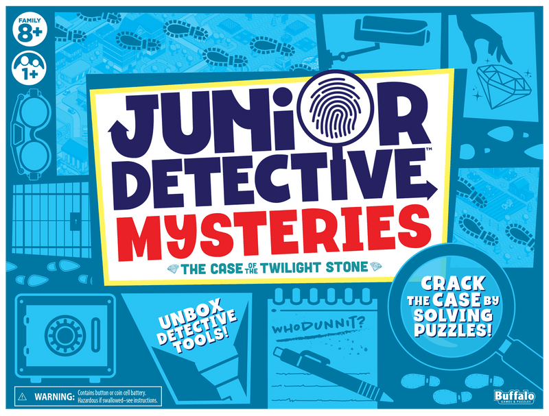 Buffalo Games Junior Detective – Juego De Misterio Familiar Con 40 Casos, Incluye Lupa Roja, Espejo, Tarjeta De Cifrado Y Pistas, A Partir De 8 Años