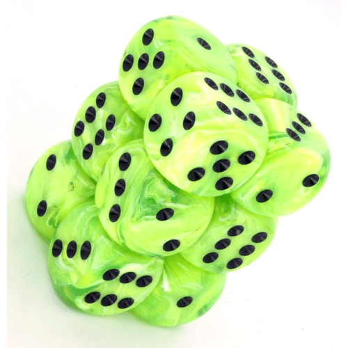 Bright Green/Black Six-Sided Dice—Set of 12 - Board Game Barrister