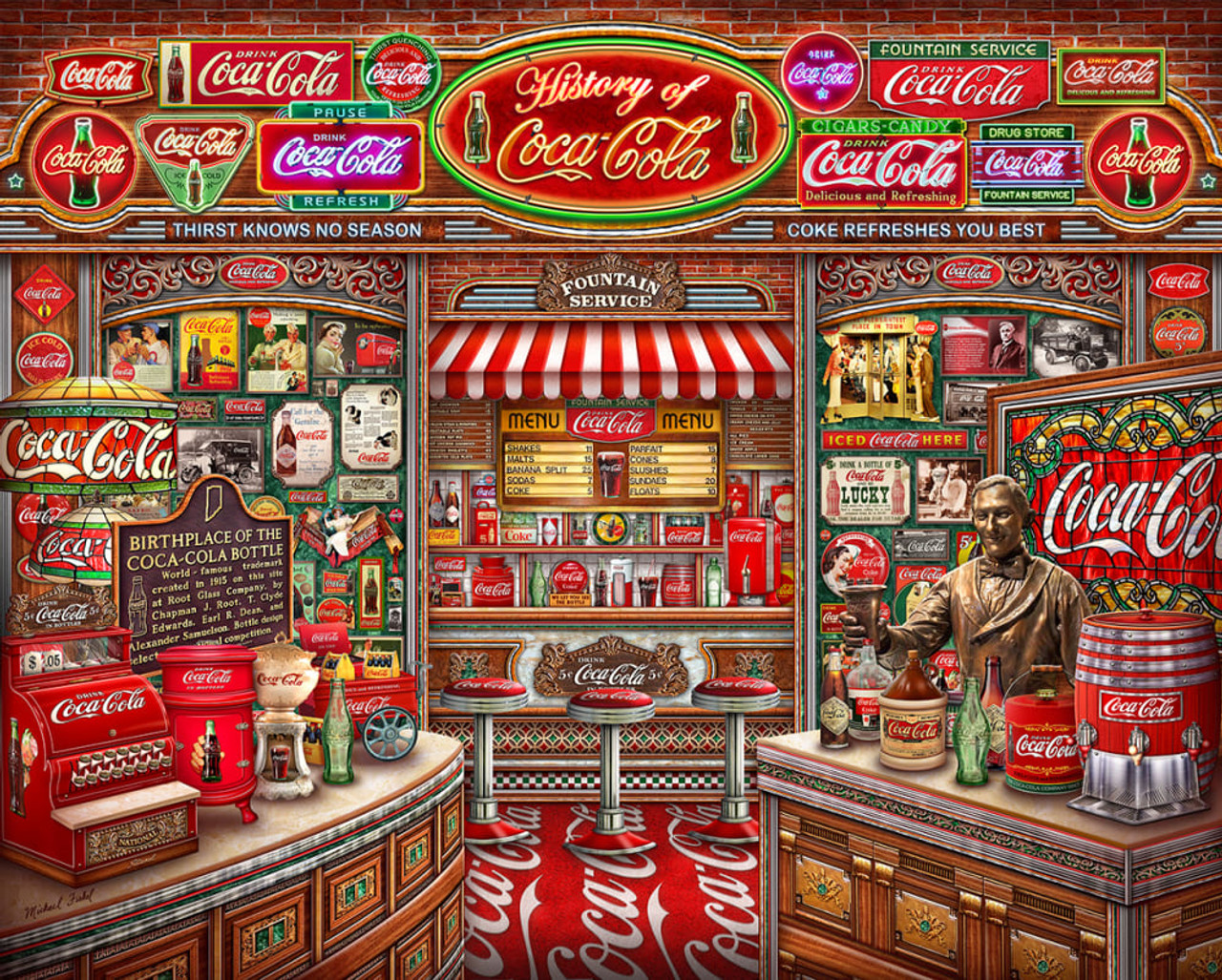 ジグソーパズル 1948 Coca-Cola puzzle & Kay Frame. COCA COLA PUZZLE 500 pcs COKE BOTTLE SHAPE in METAL TIN with