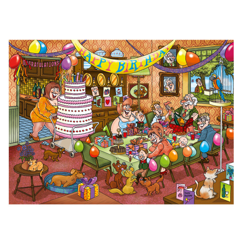 A family with a birthday cake getting wheeled out