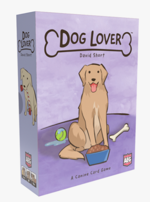 Dog Lover purple front cover featuring a dog with a bone and bowl