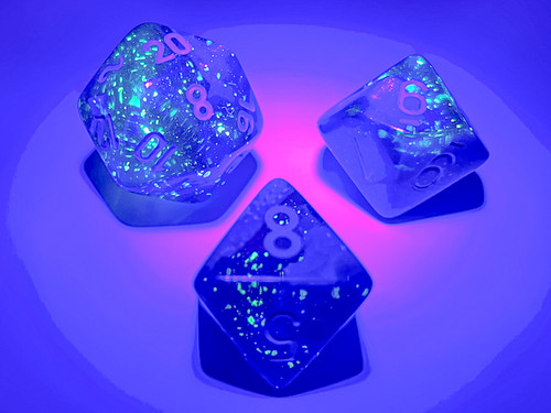 A light on Luminary Blue/Light Blue Dice sparkling