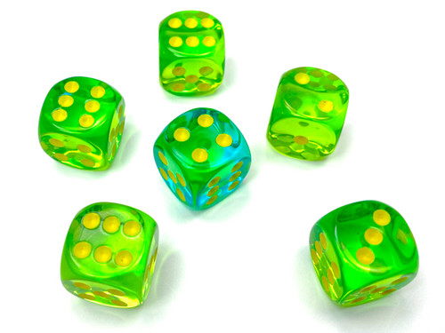 Translucent Green-Teal/Yellow Six-Sided Dice 