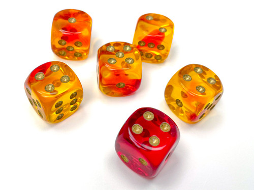 Translucent Red-Yellow/Gold Six-Sided Dice
