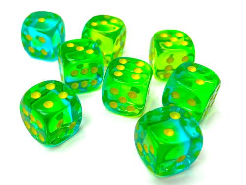 Translucent Green-Teal/Yellow Six-Sided Dice