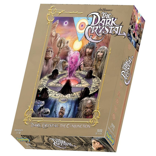 Dark Crystal: the Conjunction 1000pc cover depicting a circle board with a crystal in the center