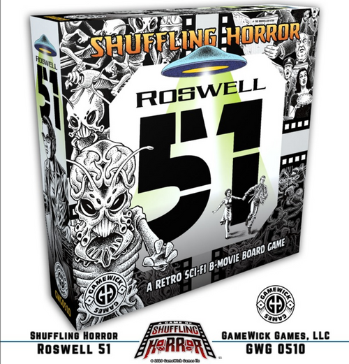 Roswell 51  front of box featuring aliens and a saucer