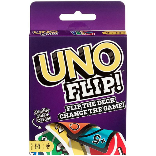 Uno Flip front of packaging. Purple box