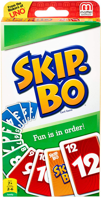 Skip Bo, card game, packaging green/red/ white  with yellow font