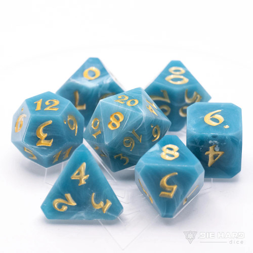 Marina Dice Set- marbled blue dice with golden numbers