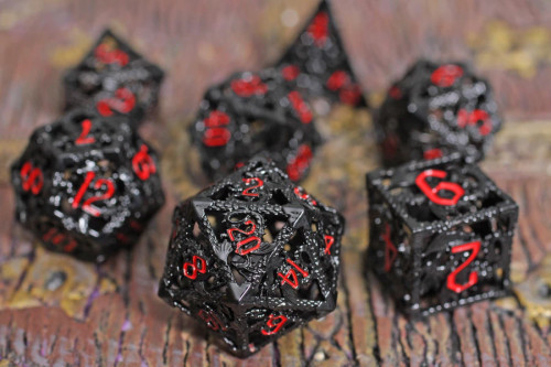 Khisanth's Claret Hollow Metal Dice Set - red numbers