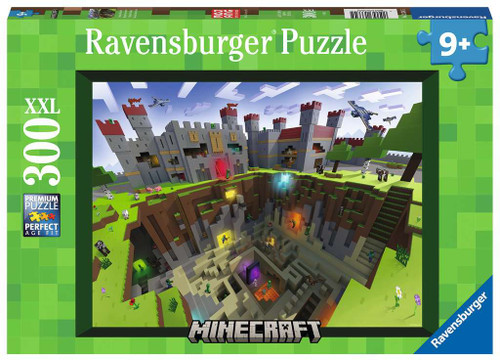 Minecraft Cutaway front cover of puzzle, green and brown box