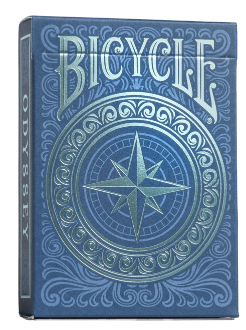 Cards: Bicycle Odyssey front of product- blue with a frosty white star center