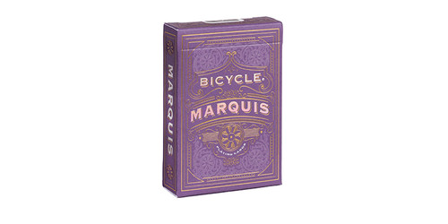 Cards: Bicycle Marquis front of packaging, red/purple with golden swirls