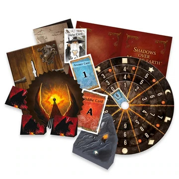 EXIT: Lord of the Rings, Shadows Over Middle-Earth game components:   Cards, circle  puzzle gear