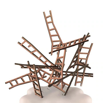 ladders haphazardly stacked 