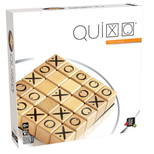 Quixo Classic - game box front cover showing  X's, O's and Blank wooden blocks