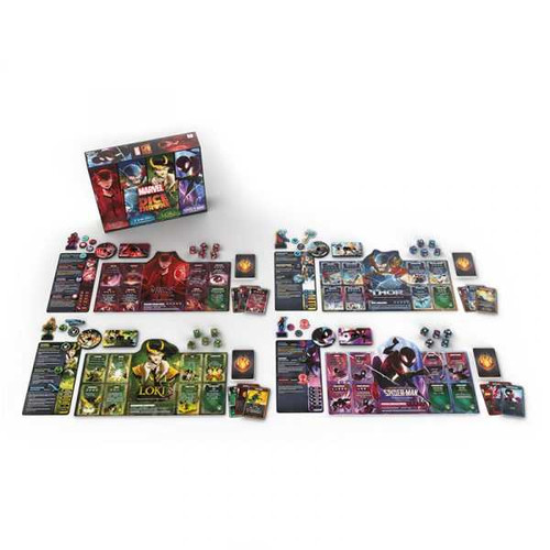Marvel Dice Throne: Scarlet Witch, Thor, Loki & Spider-Man game components