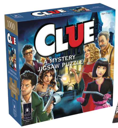 Clue Hasbro Mystery 1000pc puzzle box cover featuring the main character of Clue
