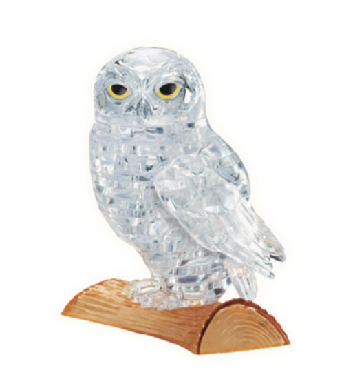 Owl Crystal 3D Puzzle - Clear with yellow eyes perched owl