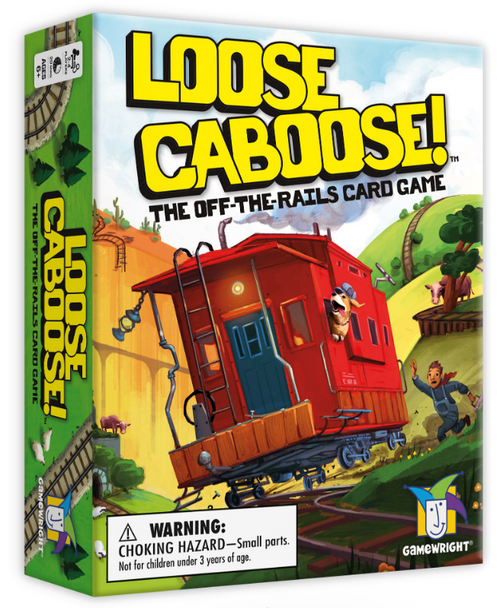  Loose Caboose! box cover featuring a run away train car with a conductor chasing it