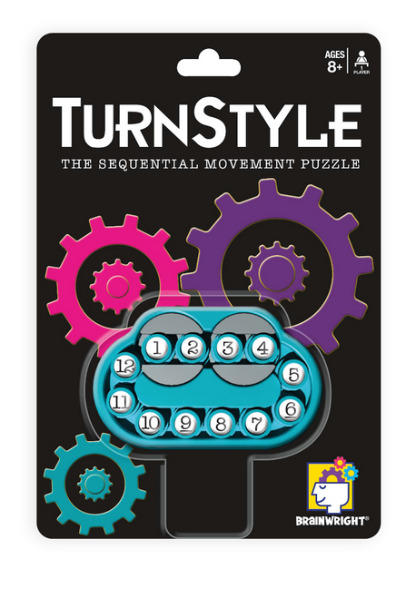 TurnStyle- product front featuring a gear mechanism with numbered circles 1-12 on it. 