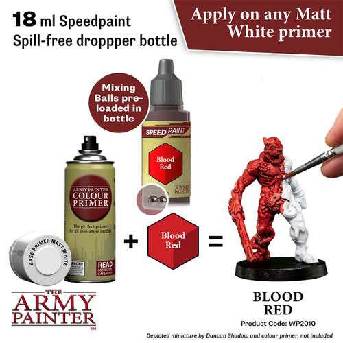 process suggestion Base Primer matt white(not included) then Speedpaint: Blood red = a bright red mini (mini not included) 