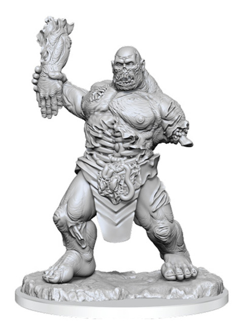 Zombie Brute—Pathfinder Deep Cuts Unpainted Miniatures W16 -  with ribs and intestines visible, holding his disconnected arm 