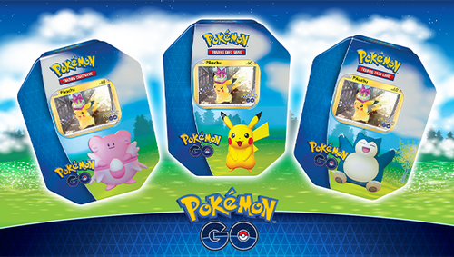 Gift Tin, Pokémon GO—Pokémon TCG (1 of 3 variants) pink Pokémon, Pikachu or penguin looking Pokémon tins 
