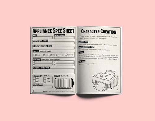  I, Toaster RPG Sample page featuring Appliance Spec Sheet