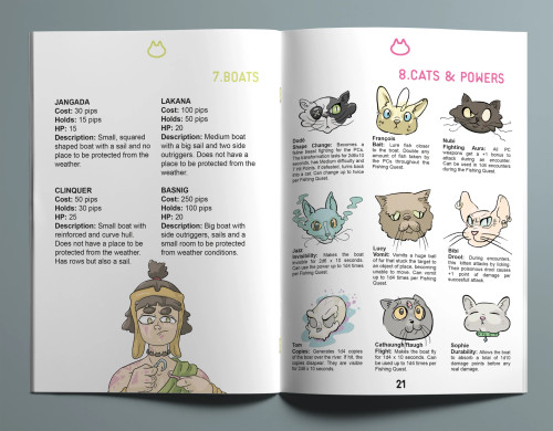 Riverbend RPG sample page featuring boats and cats & powers