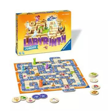 Labyrinth Jr.  game components character tokens and maze board