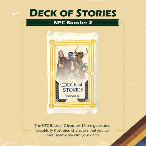 Deck of Stories NPC Vol 2 Booster, white package with three characters 