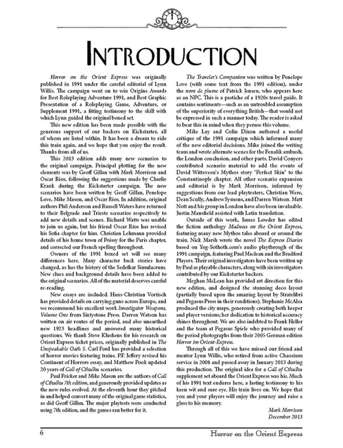 Sample page- Introduction of Call of Cthulhu: Horror on the Orient Express, 2-Volume Set