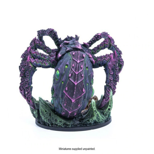 Close up of purple and green/blue spider like miniature back
