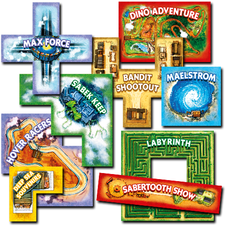 Sample Map components: Dino Adventure, Max Force ride, Bandit Shootout