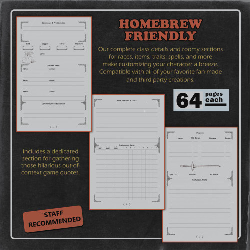 Sample Pages: Weapons, Background, Spellcasting table