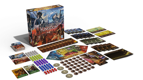 It's a Wonderful Kingdom game components, cubes, tokens, resource cards and character cards