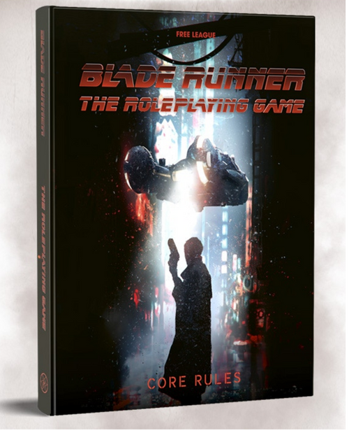 Blade Runner RPG Core Book cover portraying a gun men looking at a spaceship