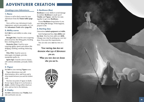 Sample Pages, grey hued decapitated person at the top of a dune. 