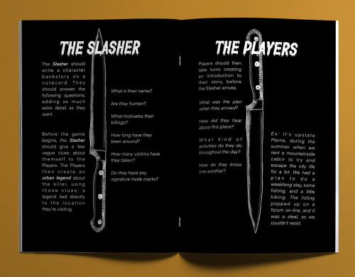 Sample pages featuring the Slasher and the Players page details