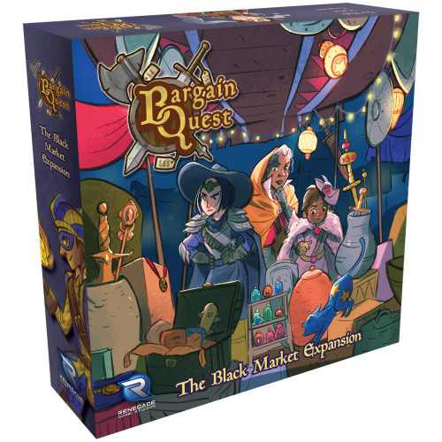 Game cover of Bargain Quest: Black Market Expansion featuring 3 characters in a market tent